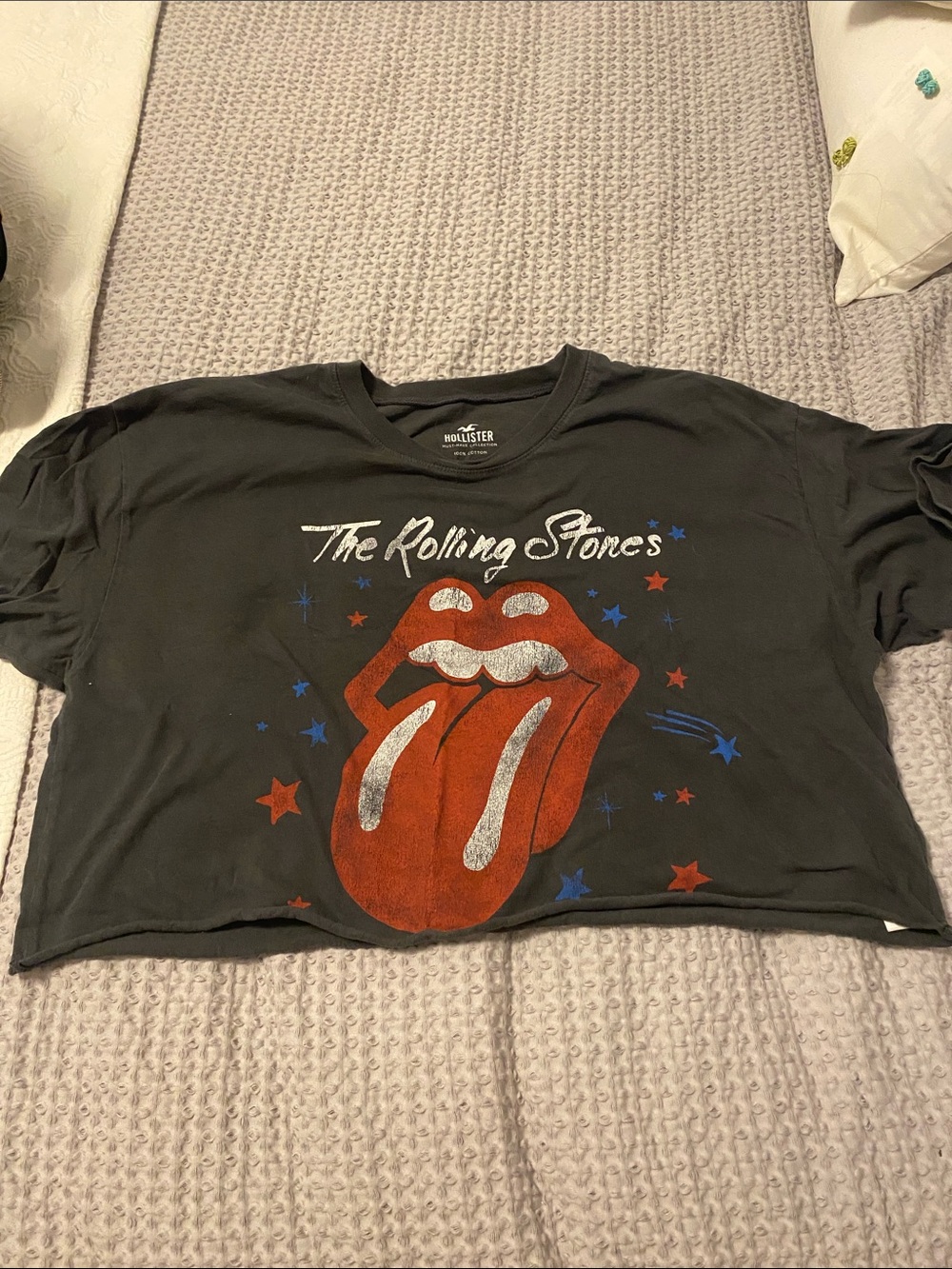 Hollister Black Crop Tee with Red Tongue Graphic
